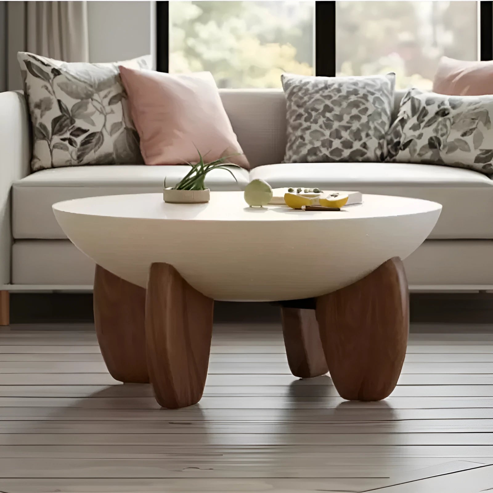 White solid wood coffee table with adjustable height mechanism and storage compartment