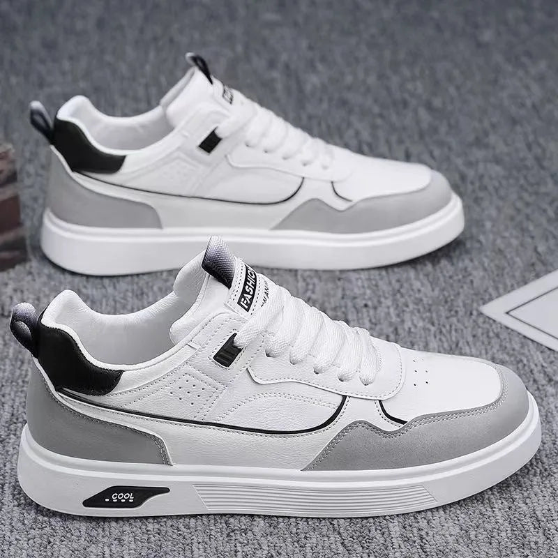 Men's low-top canvas board shoes in black, beige, or gray with mesh lining and round toe