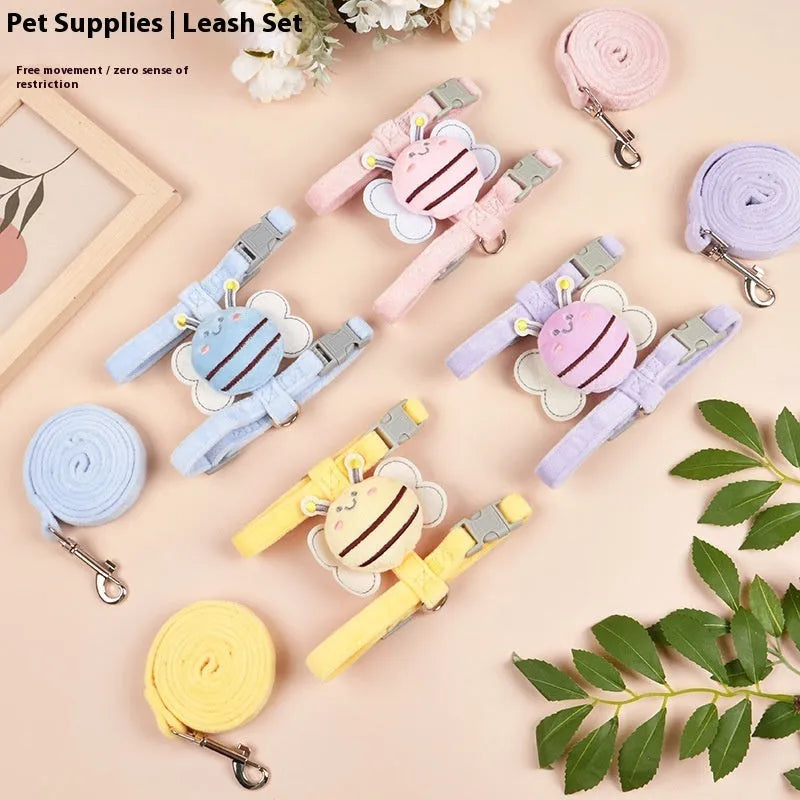 Bee-shaped cat harness and lead set in polyester with teddy bear motifs