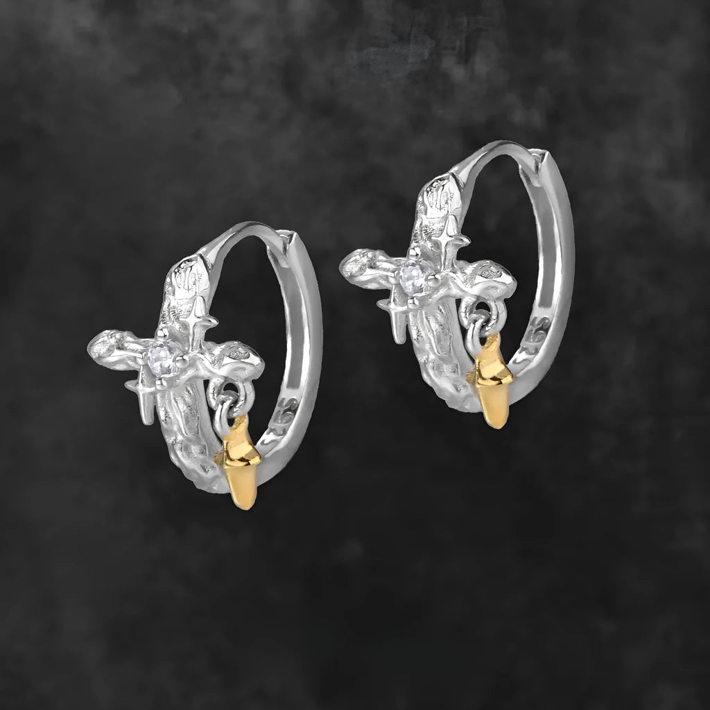 925 sterling silver cross earrings with geometric shape and white gold colour electroplated finish