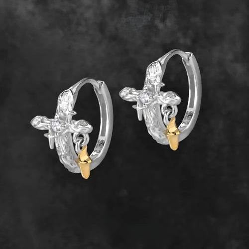 925 sterling silver cross earrings with geometric shape and white gold colour electroplated finish