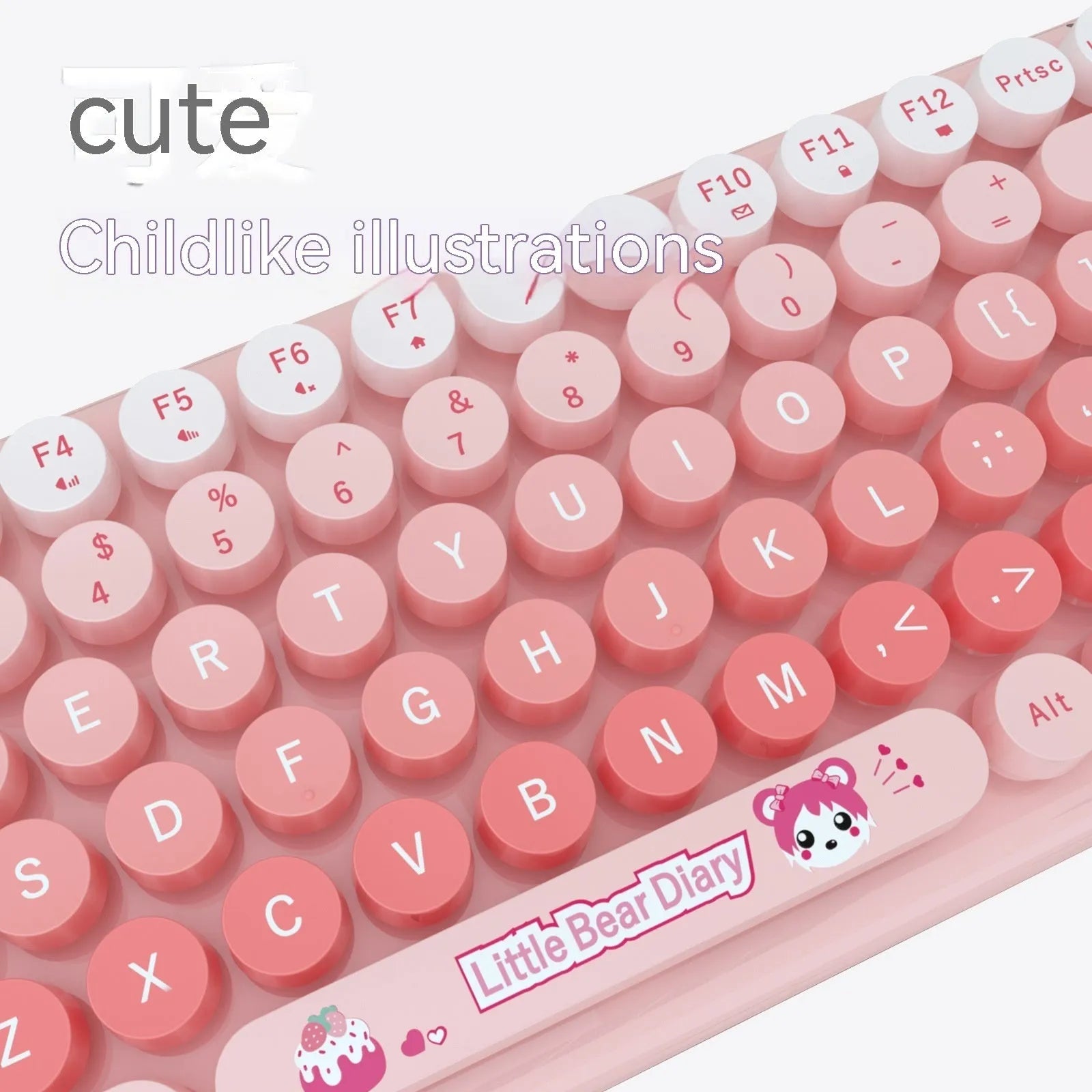 Pink wireless keyboard and mouse set with compact design on a desk