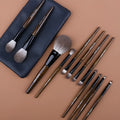 12 piece makeup brush set with wooden handles and powder foundation brush in PU storage bag