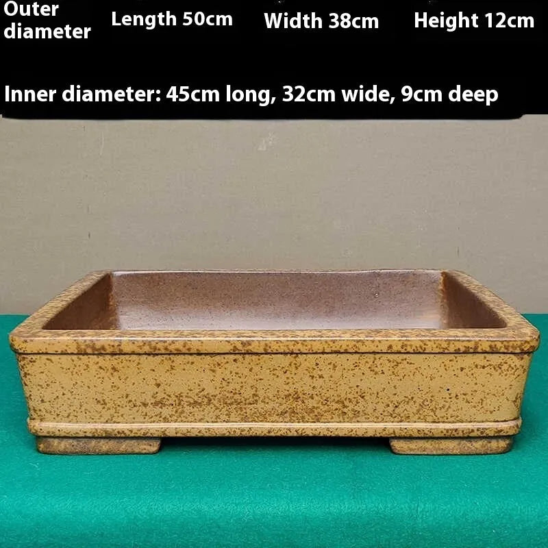 Straight shallow rectangular Yixing Zisha flowerpot made from purple sand clay