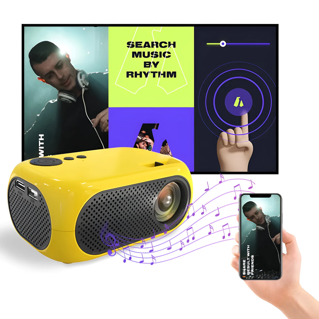 M24 micro mini portable LED projector in gold or white with power adapter and cables