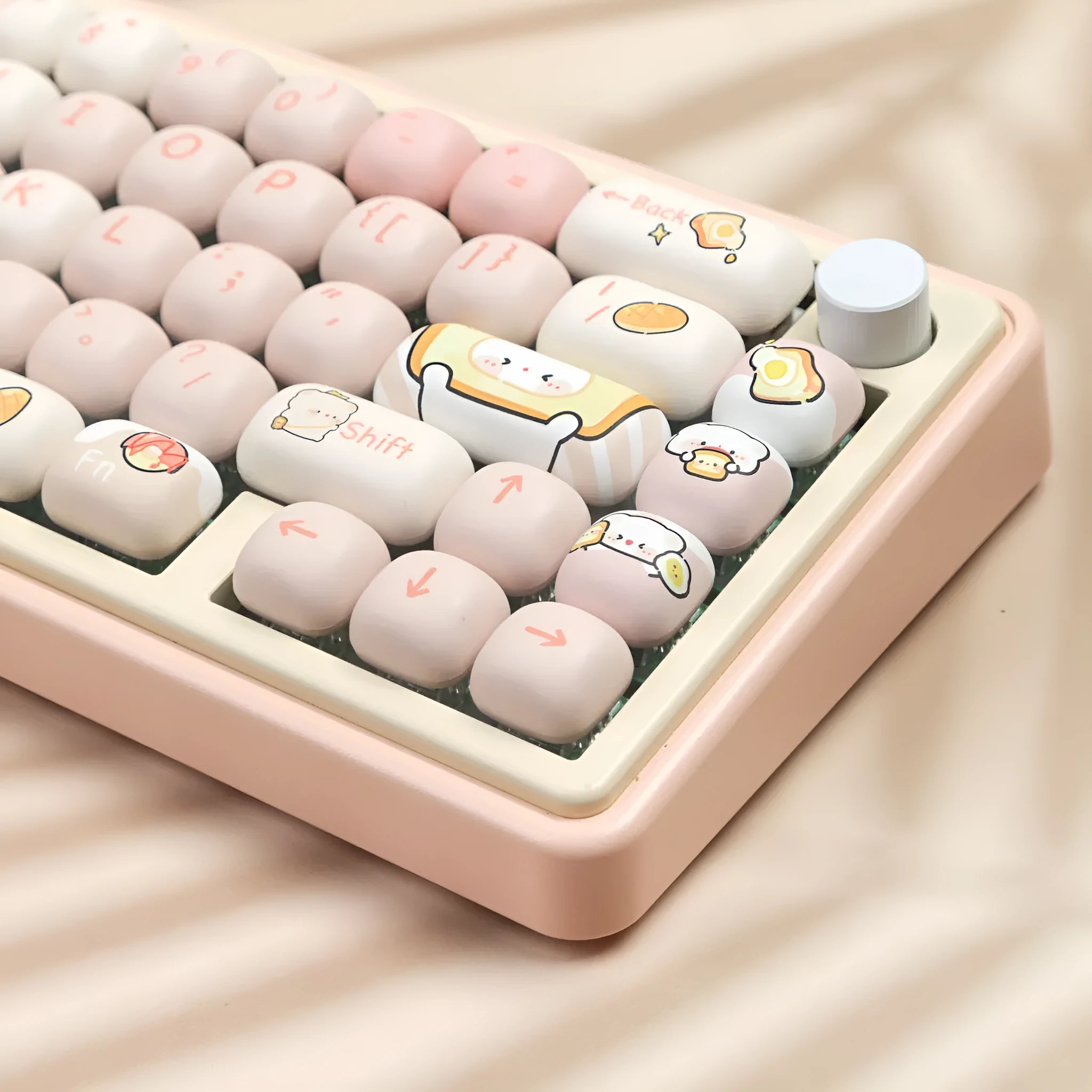 Full set of PBT sublimation keycaps with bear and steamed bread design for mechanical keyboards