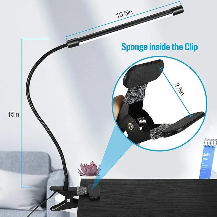 Black and white USB LED desk lamp 26cm length for student dormitory study