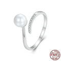 S925 sterling silver adjustable ring with natural shell pearls and opening loop design