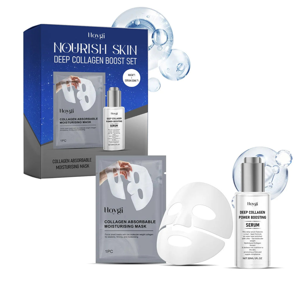 Collagen moisturising suit facial treatment pack with clear hydrogel mask and 30ml essence bottle