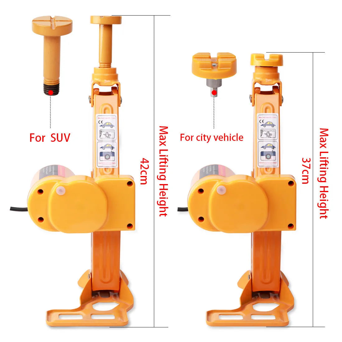 Yellow electric car jack set with powered wrench for tyre changes and vehicle lifting