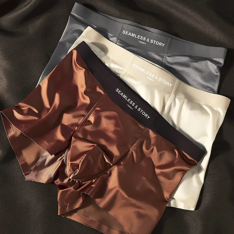Men's mid waist ice silk underwear in solid colours showing traceless design