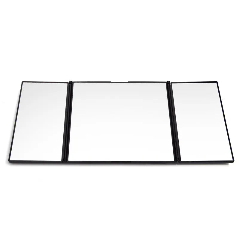Silver folding car visor makeup mirror SD-2408 shown open and closed with ABS frame