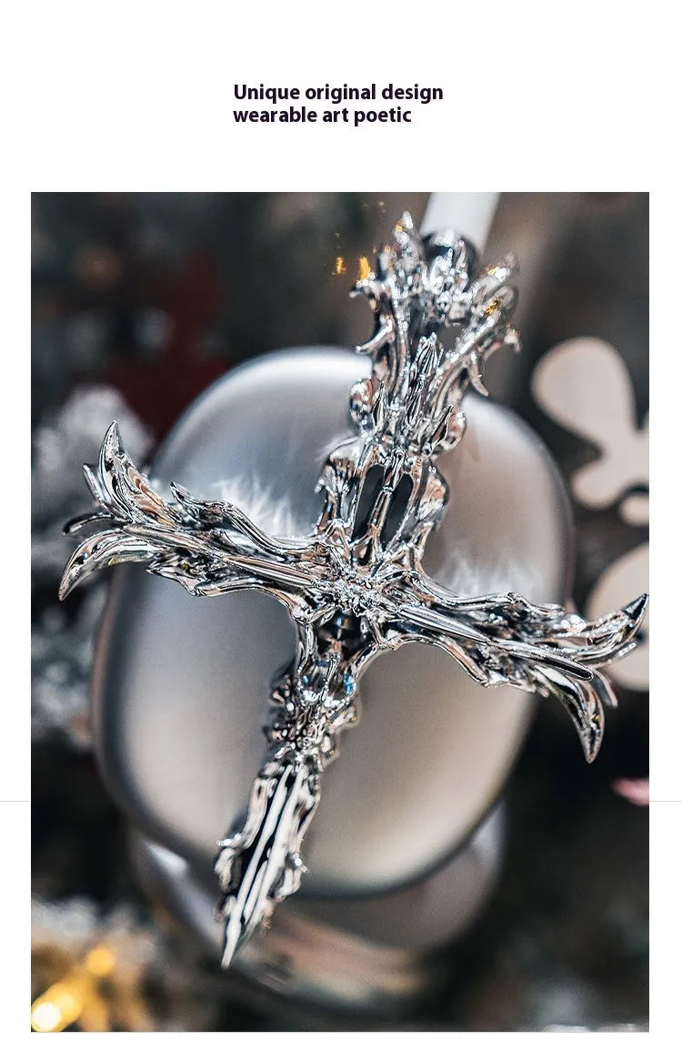 Gothic resin cross headphone cover for Apple AirPods Max in silver colour