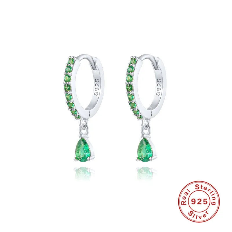 S925 sterling silver water drop earrings with geometric shape and diamond/gemstone accent options