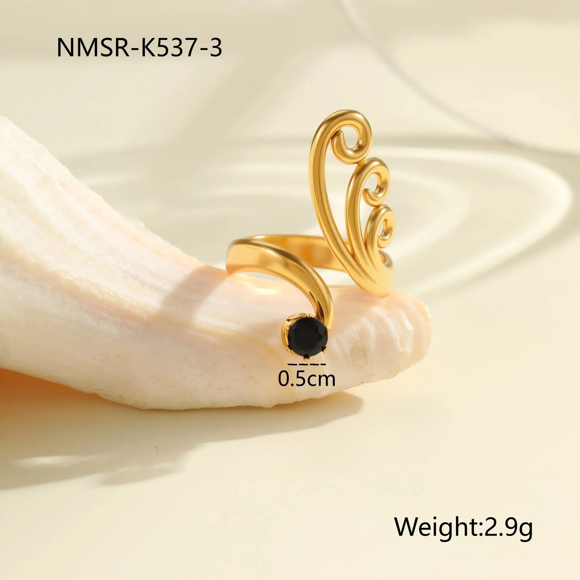 Geometric zircon ring with open mouth adjustable design in stainless steel