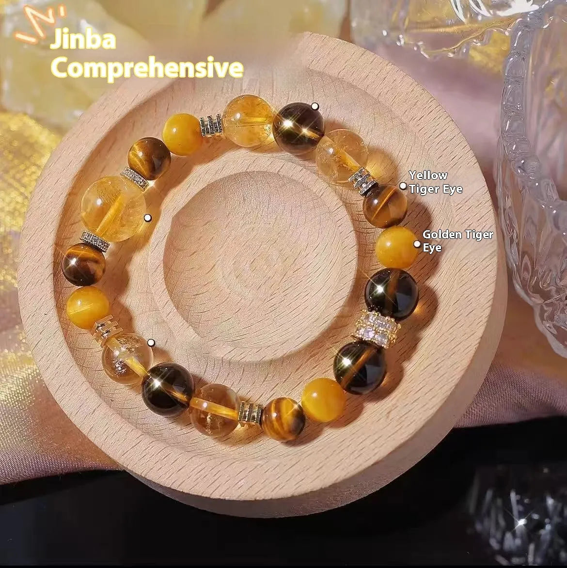 Natural yellow 10mm tower crystal string beads bracelet with manual processing and artificial crystal material