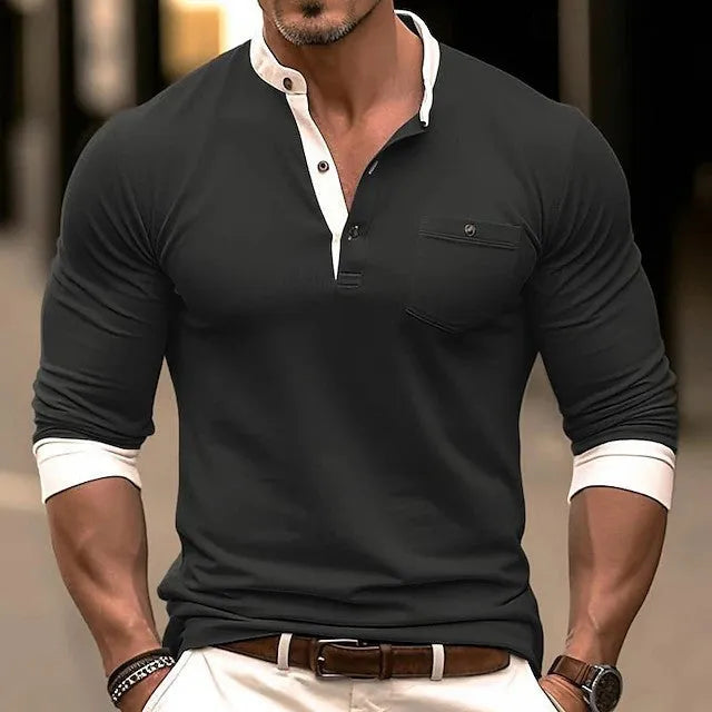 Personality men's long sleeve cotton T-shirt in solid colours with round neck design