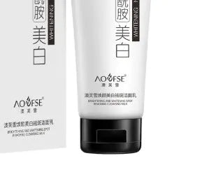 White facial cleanser bottle for whitening and freckle removal with pore cleansing benefits