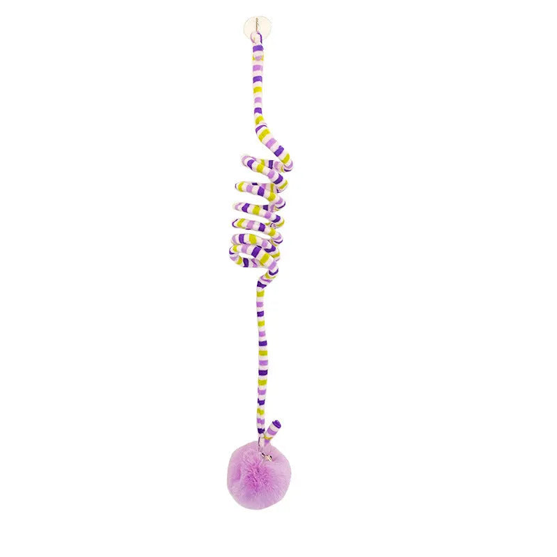 Hanging cat toy with suction cup, inflatable ball, and bell stick in multiple colour options