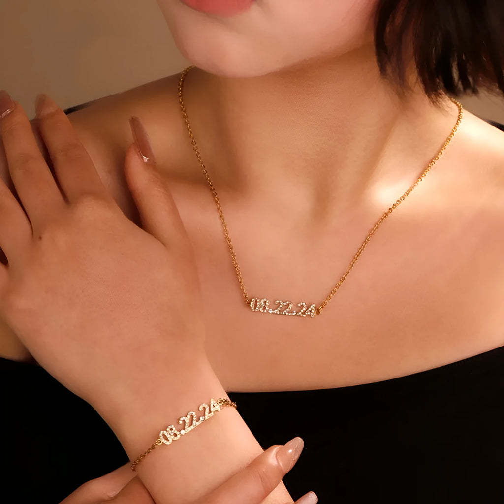 Stainless steel digital bracelet with diamond studs around LED display, shown in gold colour