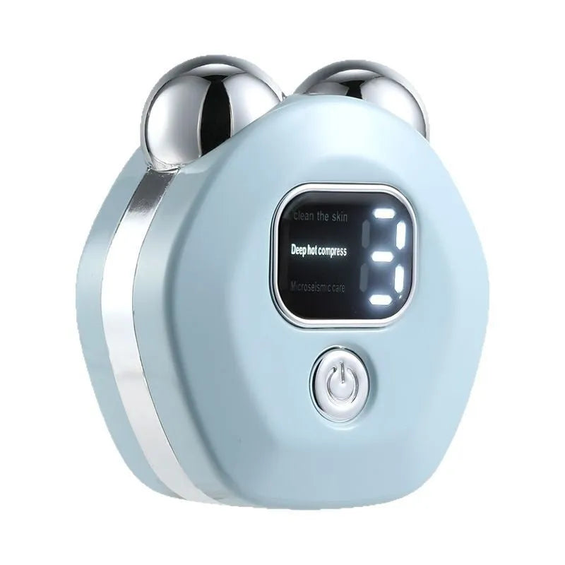 Portable white hot compress and micro current double-roller facial massage instrument with USB charging cable