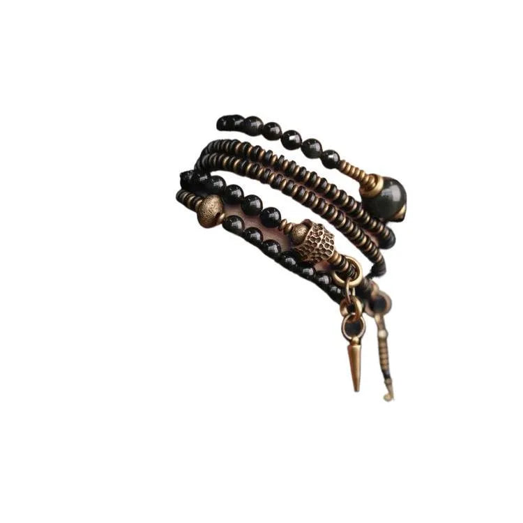 Black geometric beaded layered bracelet for unisex wear, natural style