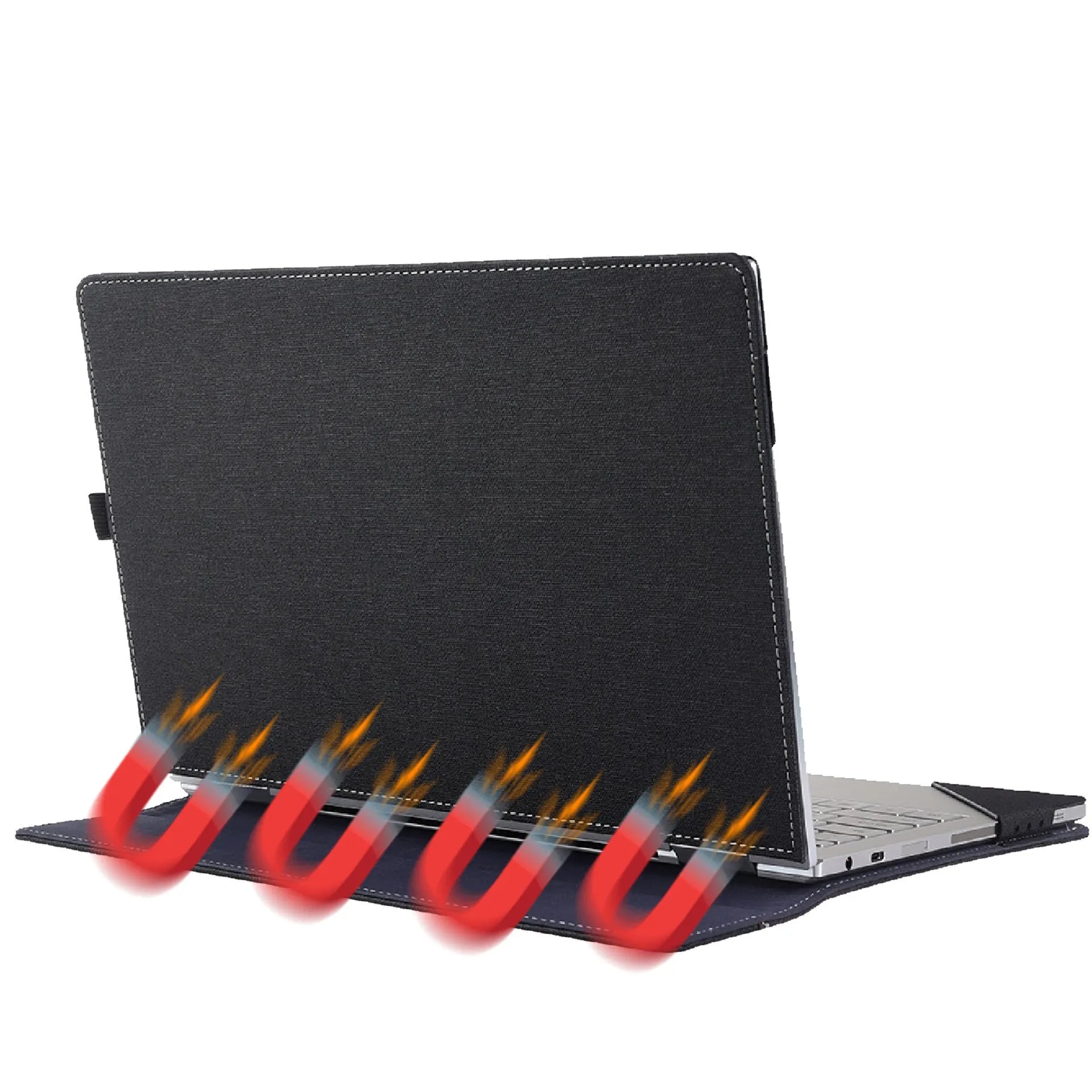 Black imitation leather protective sleeve for Microsoft Surface Laptop 6 with bracket closure