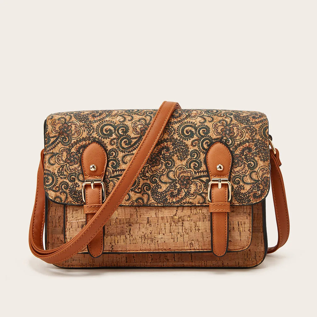 Women's one-shoulder crossbody printed bag in PU leather with botanical design