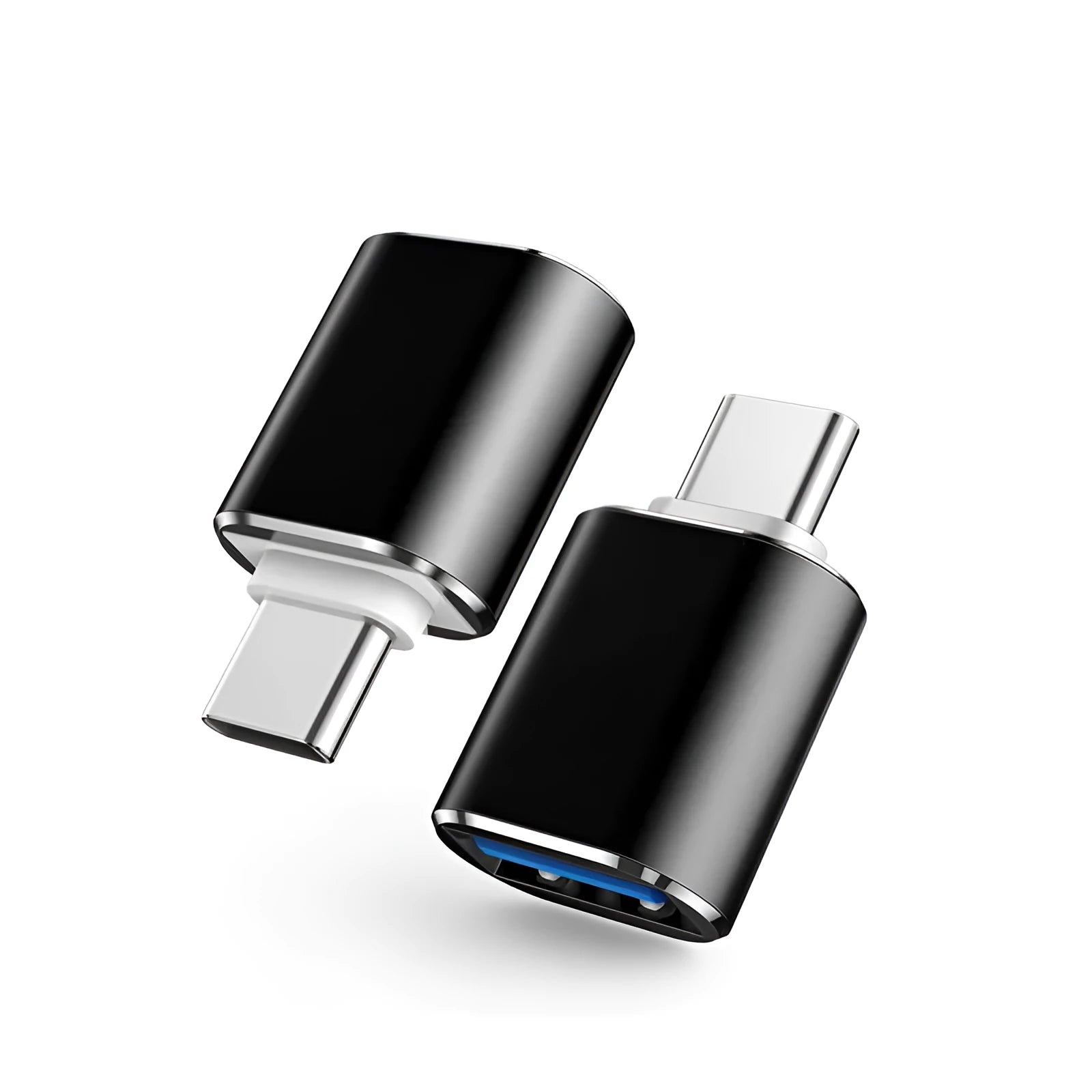 Type-C to Micro USB OTG adapter cable in black, silver, and gold colour options.
