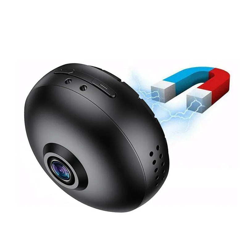 White 1080p wireless wifi security camera with lens on a grey ABS plastic housing.