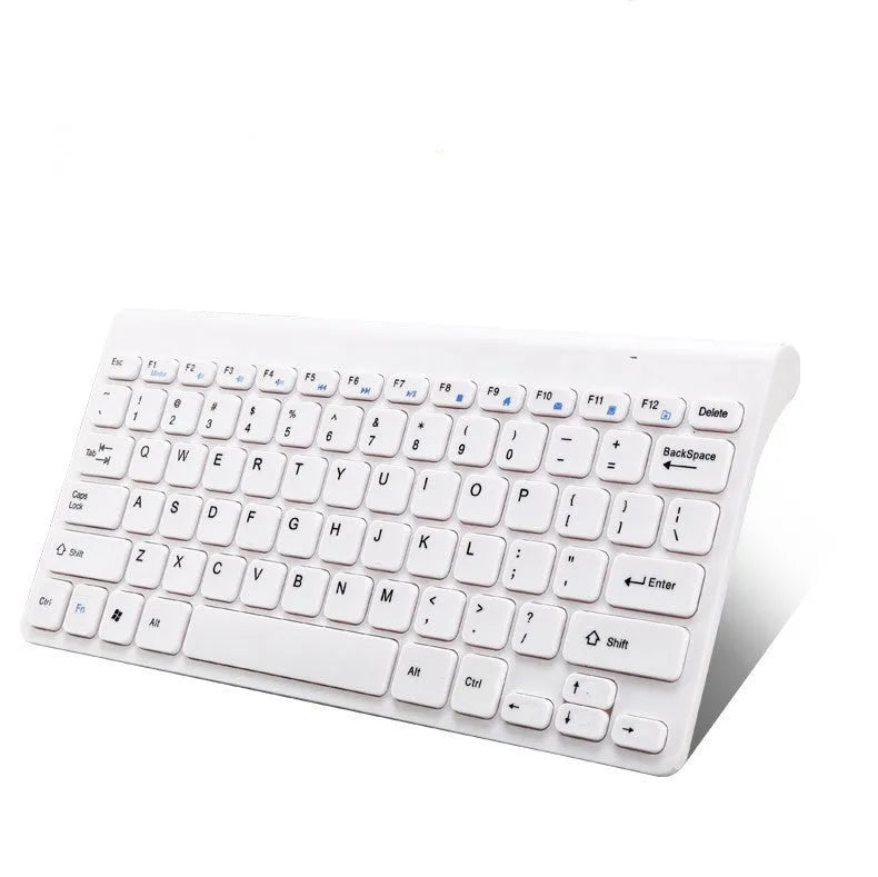 Black and white wireless keyboard and mouse set with 78-key compact layout and 4-button mouse