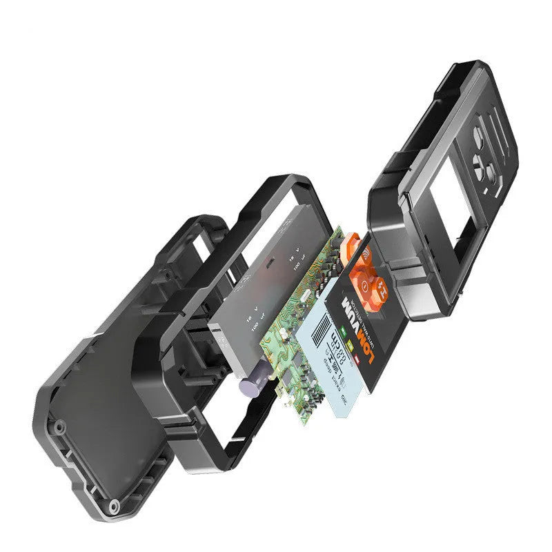 Handheld multifunctional wall detector for finding metal, wires, and wood studs behind walls.