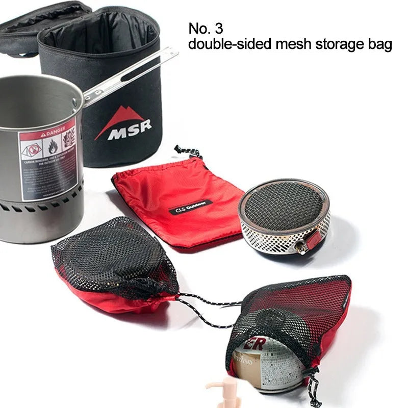 Red 5-piece outdoor travel storage bag set made of 200D Oxford cloth with mesh panels and zippers