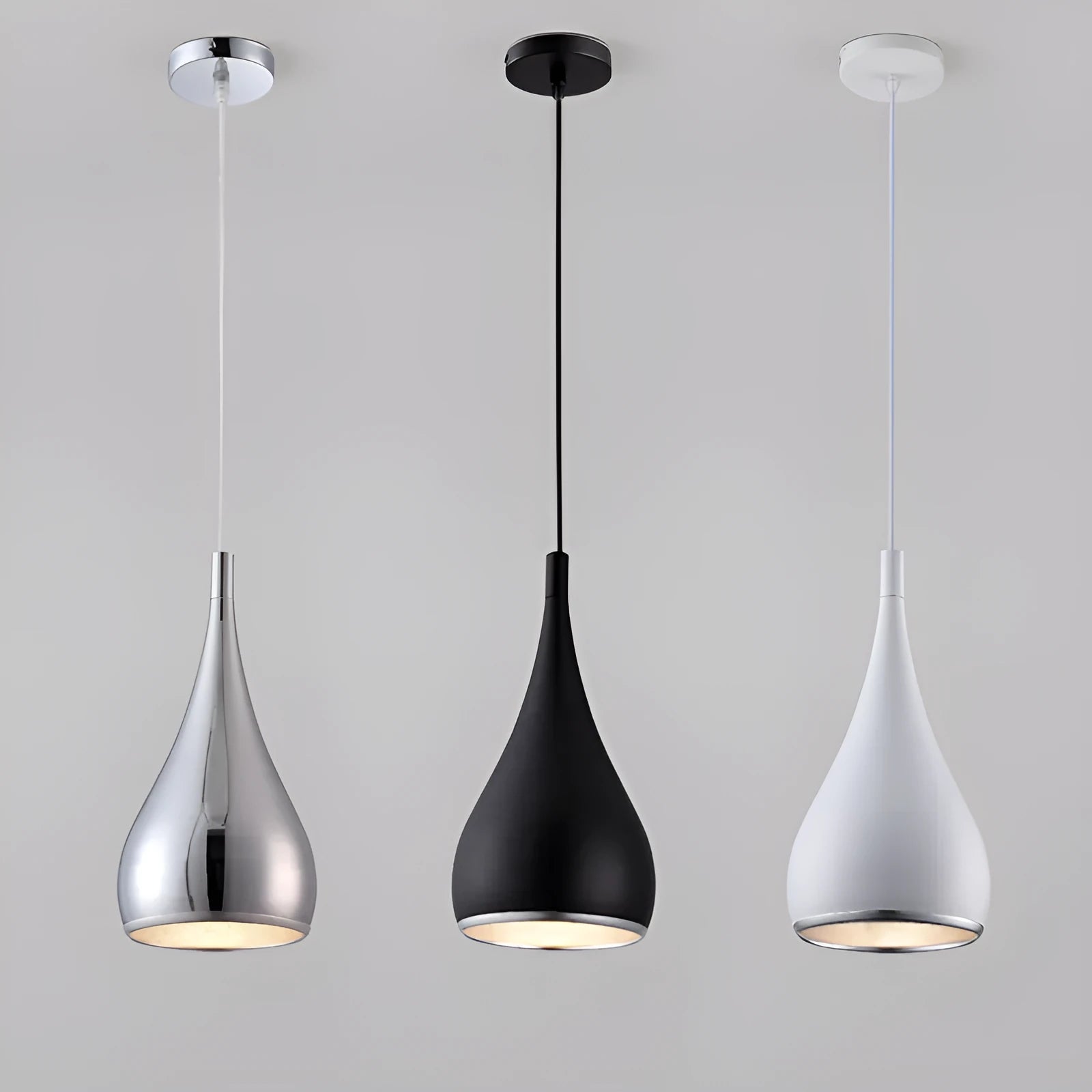 Minimalist iron restaurant chandelier bedside lamp in black, chrome or white finishes