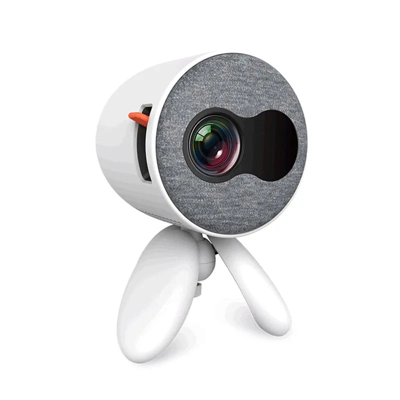 YG220 LED projector in yellow or white showing 1080P support and 24-80 inch projection capability