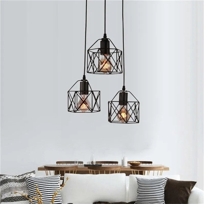 American country style decorative light fixture with a horizontal iron shade.