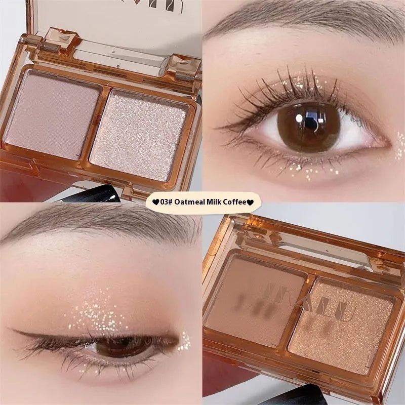 Cool two-tone eyeshadow palette open showing pink and black matte and shimmer shades for punk makeup.