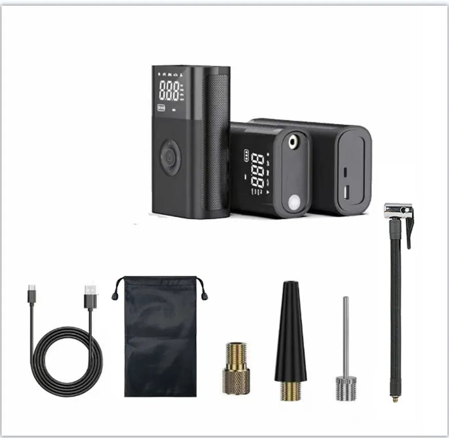 Wireless digital display air pump with car tyre adapter and pressure gauge on ABS housing