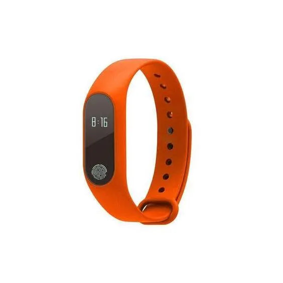 Waterproof smart fitness tracker hand ring on a wrist, showing heart rate monitoring and available in multiple colours.