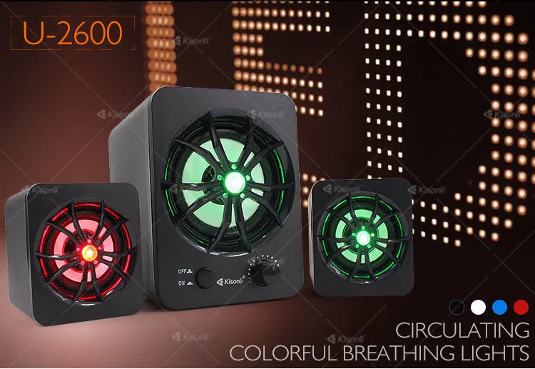 Green USB 2.1 computer speaker with colourful lighting and 150 cm cable for portable audio
