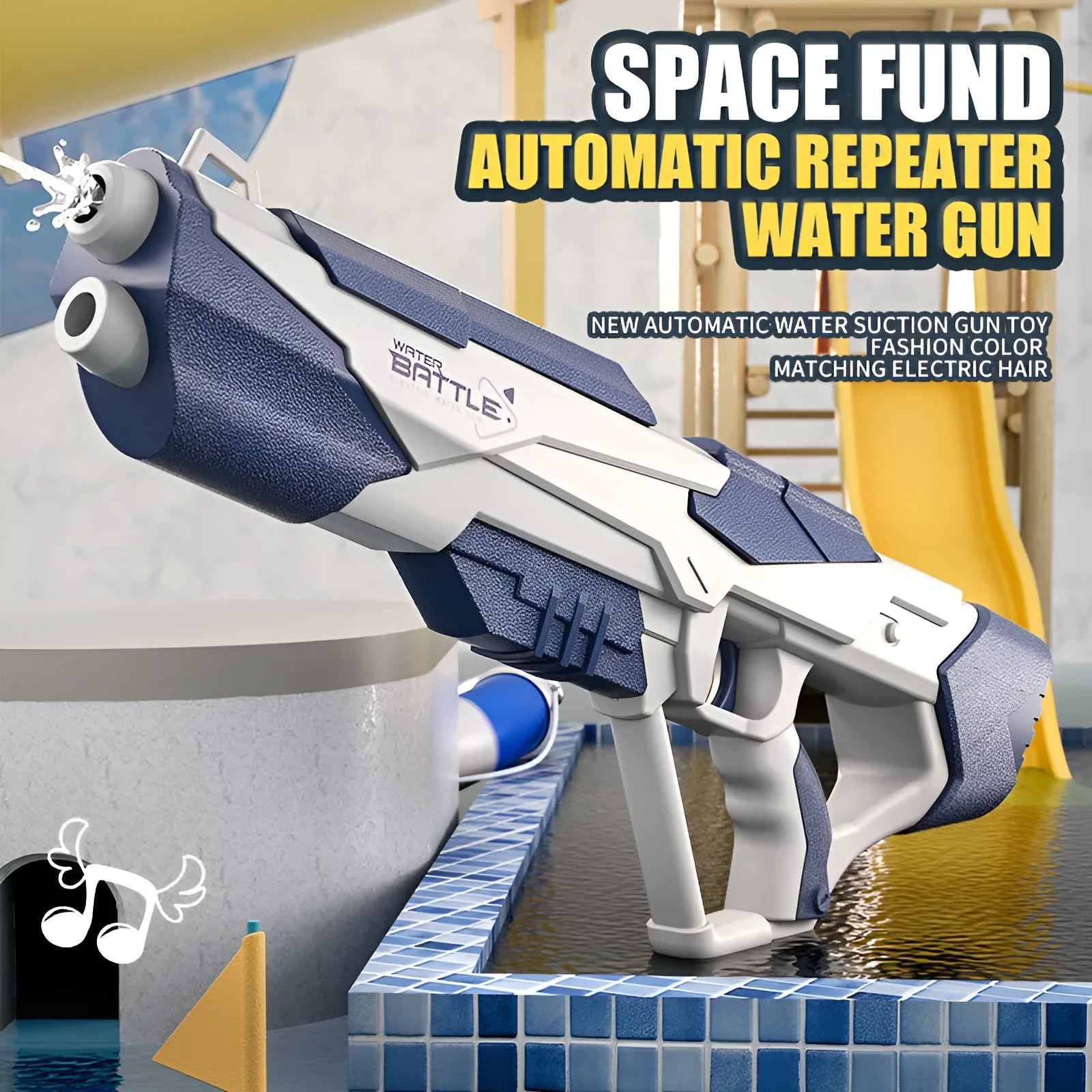 Blue electric water gun with automatic water absorption and USB charging cable