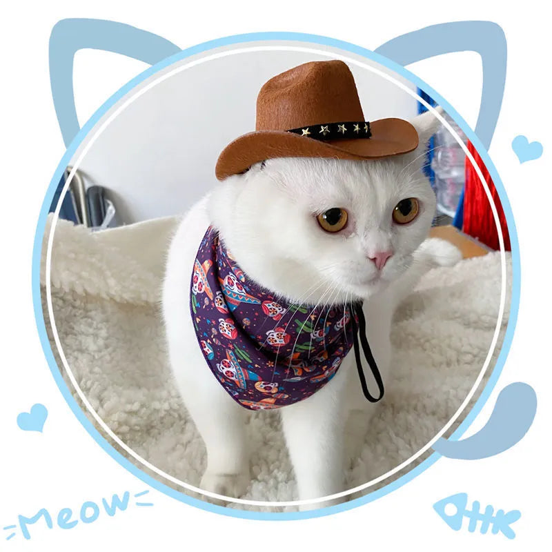 British cat cowboy hat in non woven fabric with decorative velvet belt and ribbon trim