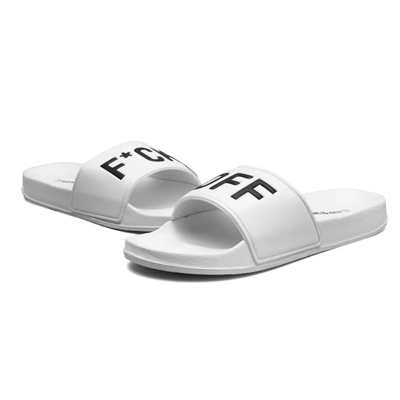 Men's large size open toe slippers in black and white with rubber soles