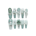 Green diamond camellia gradient chain gel nail armour suit with bow and butterfly patterns