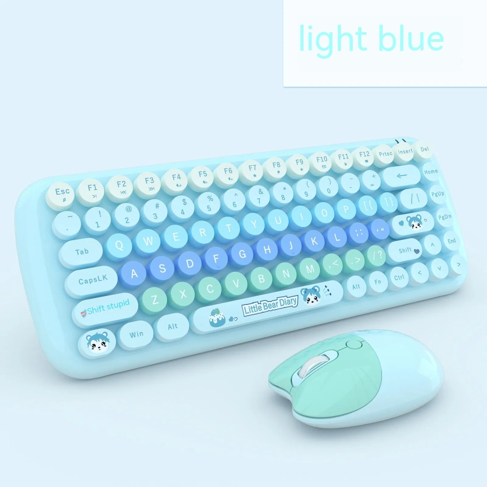 Pink wireless keyboard and mouse set with compact design on a desk