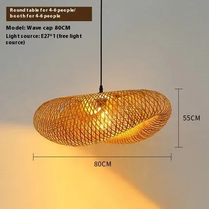 Natural bamboo hanging lamp with straw hat shape in 40cm 50cm or 60cm diameter for rustic decor