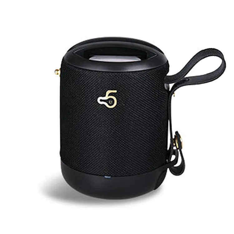 Waterproof portable Bluetooth speaker with subwoofer in compact 81x81x116mm metal chassis with carrying belt