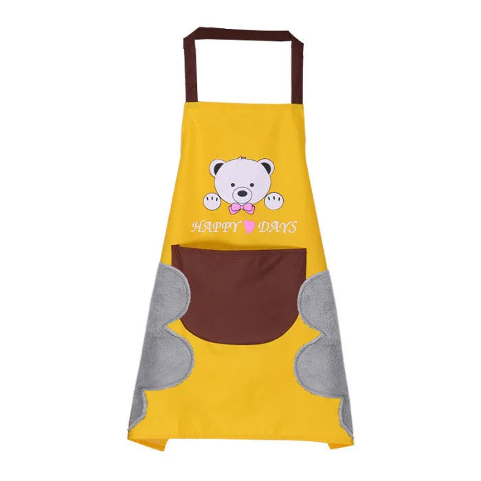Korean-style sleeveless kitchen apron in waterproof fabric with coral velvet facing