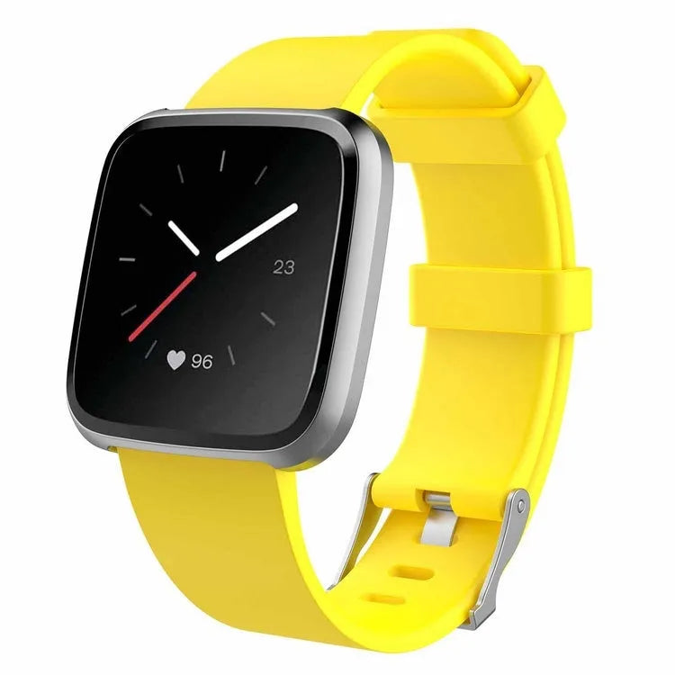Fitbit Versa Lite TPE replacement watch strap showing colour options and sizing measurements