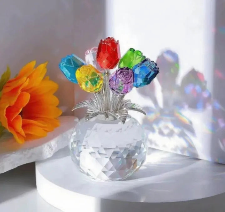 K9 crystal glass artificial rose decoration in geometric Chinese style, showing colour options.